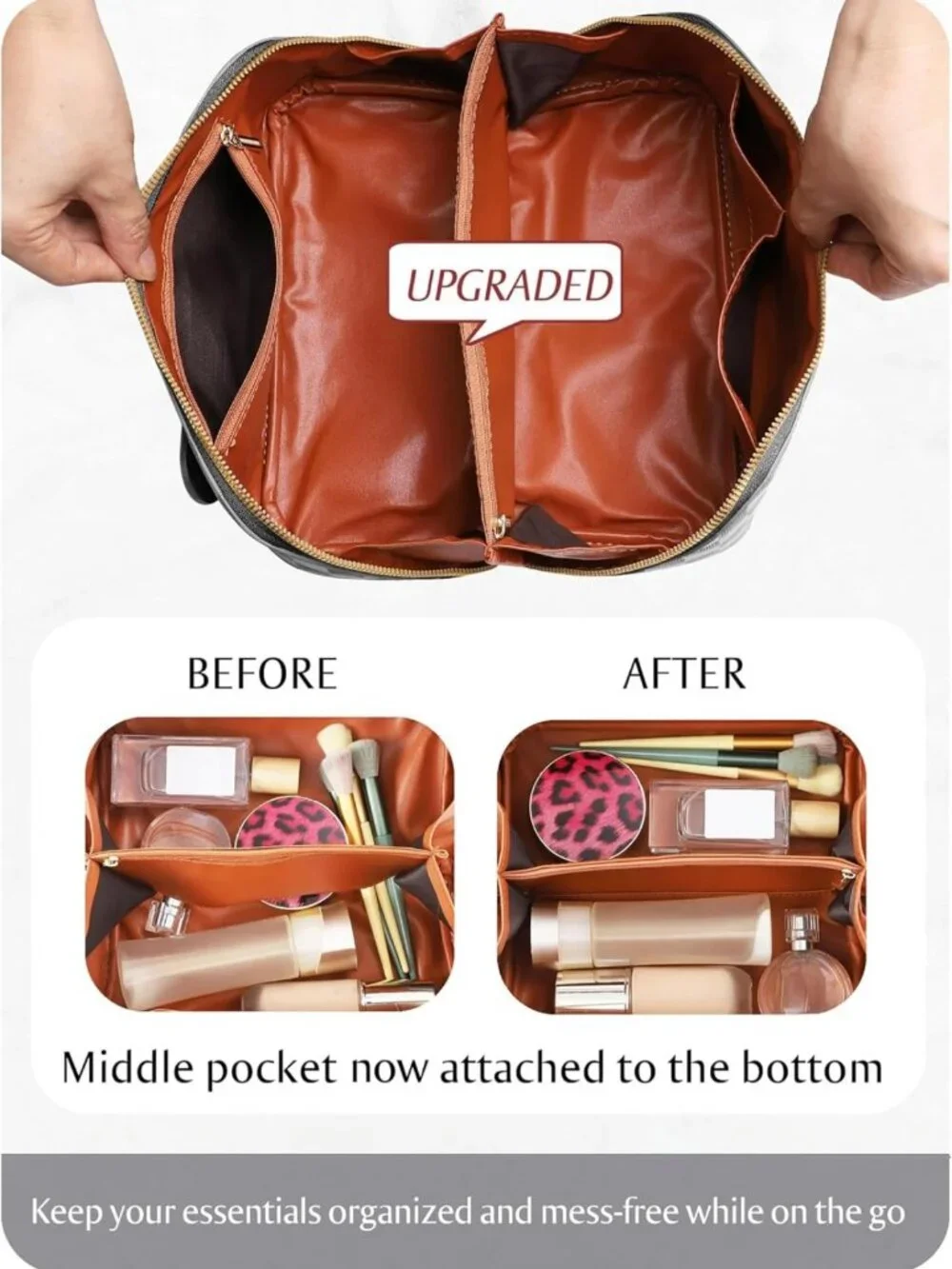 Large Capacity Waterproof Makeup Bag - Portable Travel Organizer with Dividers